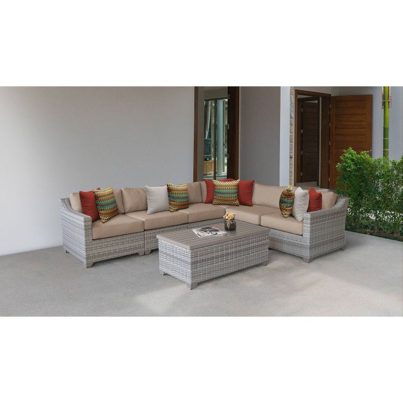 Fairmont 7pc Patio Sectional Seating Set with Cushions - Wheat - TK Classics