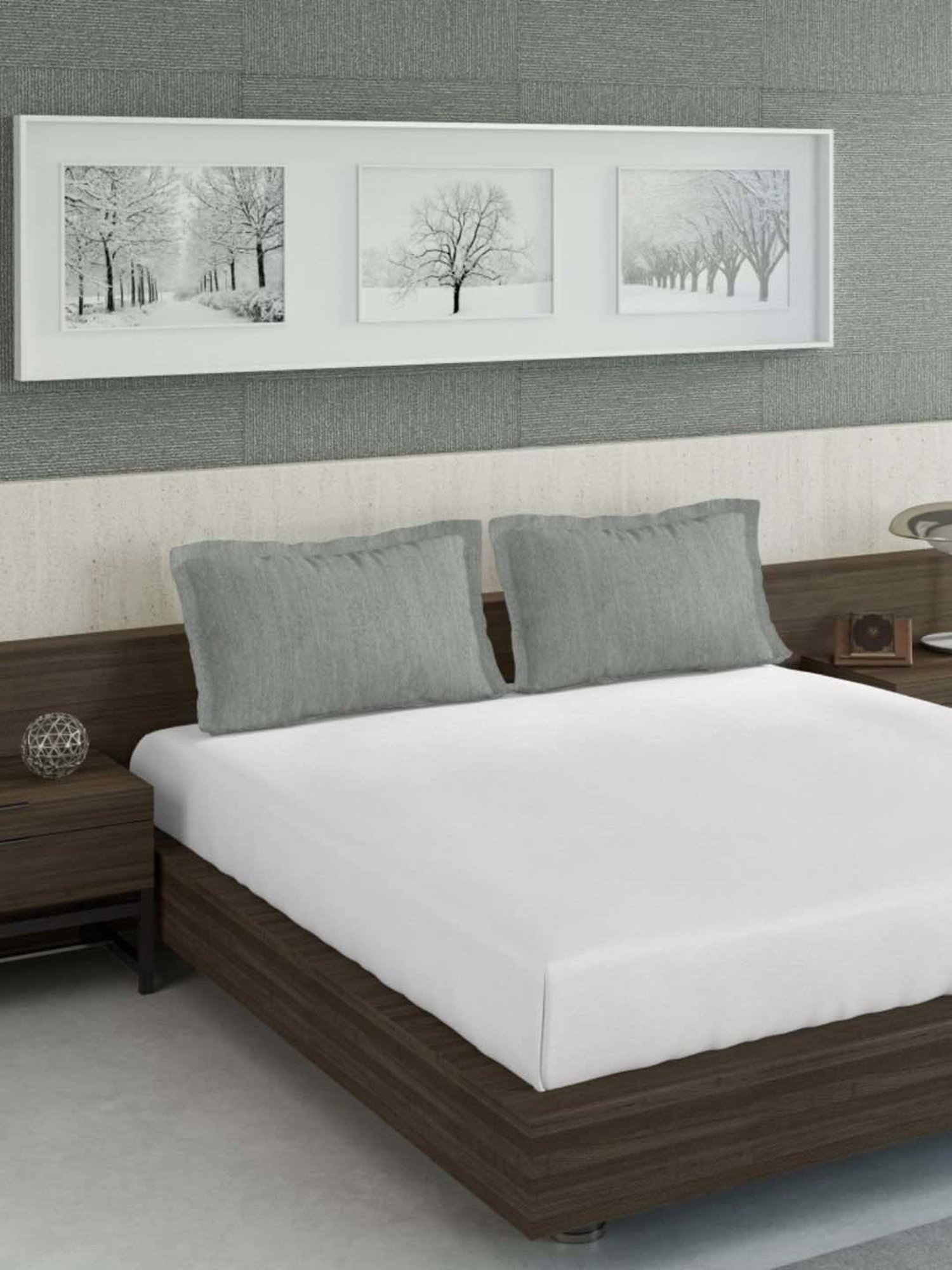 Stoa Paris White & Aqua Cotton 200 TC Pillow Cover - Set of 1