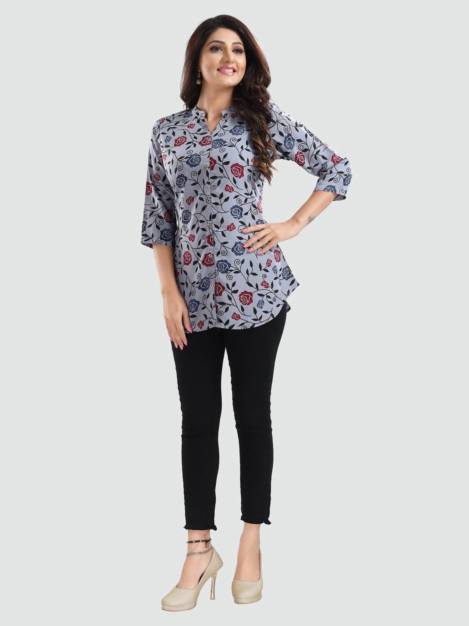 Saree Swarg Grey Printed Tunic