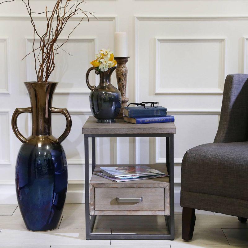 23" Wood/Metal Side Table with Drawer Brown - Sagebrook Home