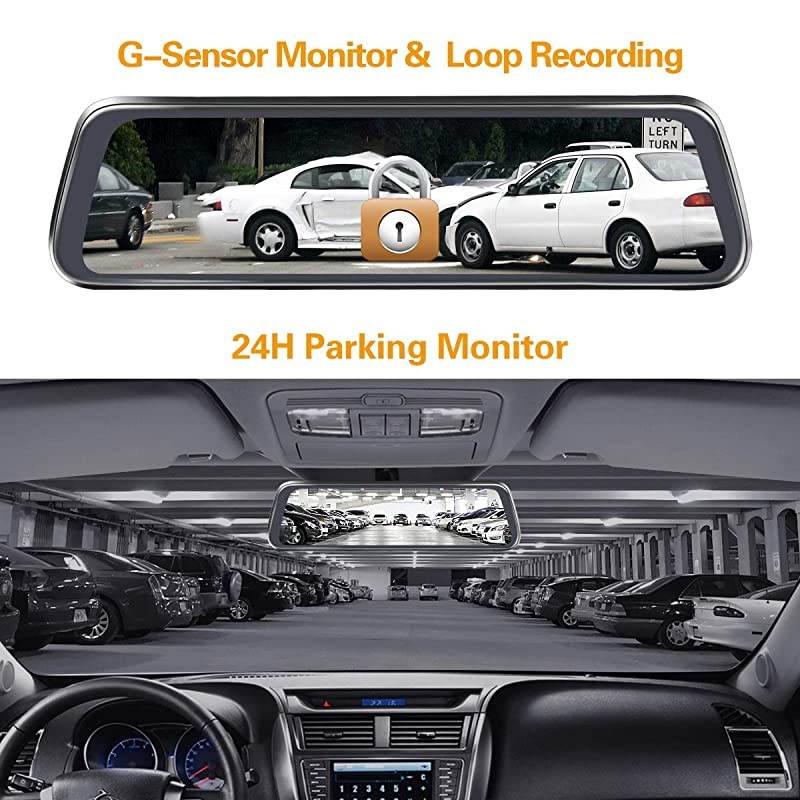 966 inch Mirror Dash Cam Touch Full Screen 1080P 170&deg; Full HD Front Camera1080P 140&deg;Wide Angle Full HD Rear View CameraTimeLapse Photography V401080P
