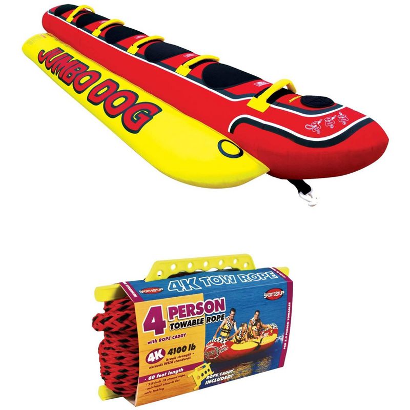 AIRHEAD HD-5 Jumbo Hot Dog 5-Person Rider Inflatable Towable Tube w/ Tow Rope