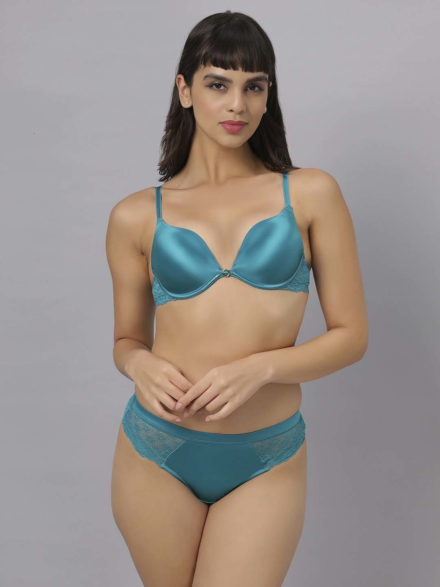 Soie Blue Lace Work Bra Panty Set