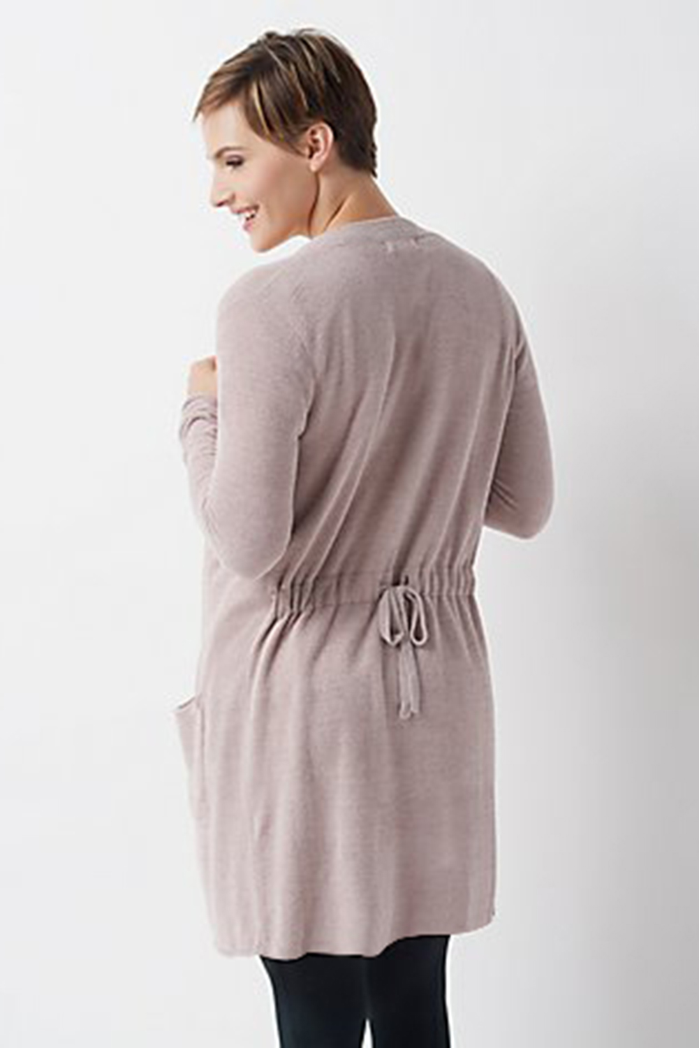 Beige Buttons Front Lightweight Fall Long Cover Up