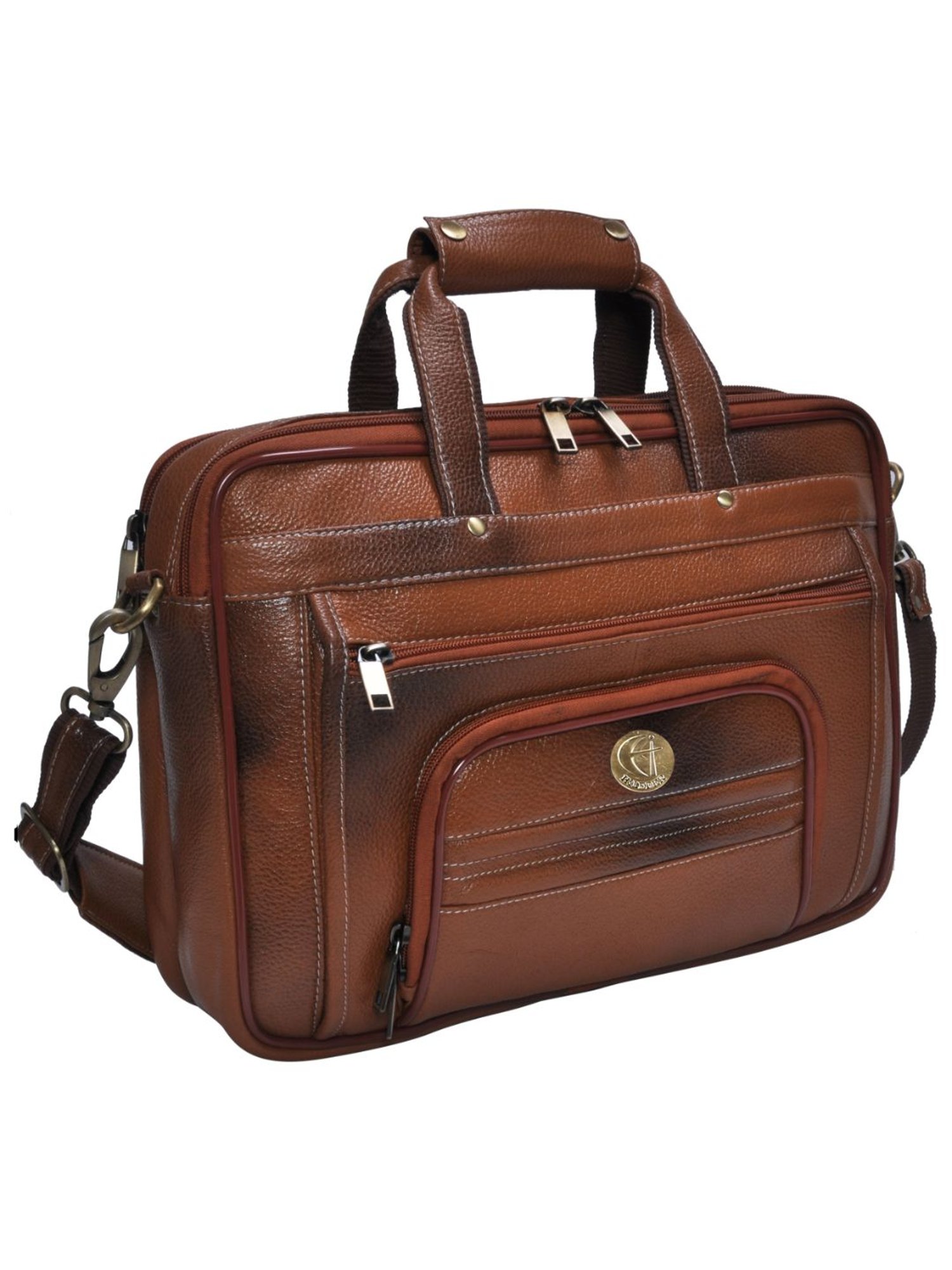 HiLEDER 100% Pure Genuine Leather Briefcase Laptop Messenger Office Travel Bag for Men & Women, Tan