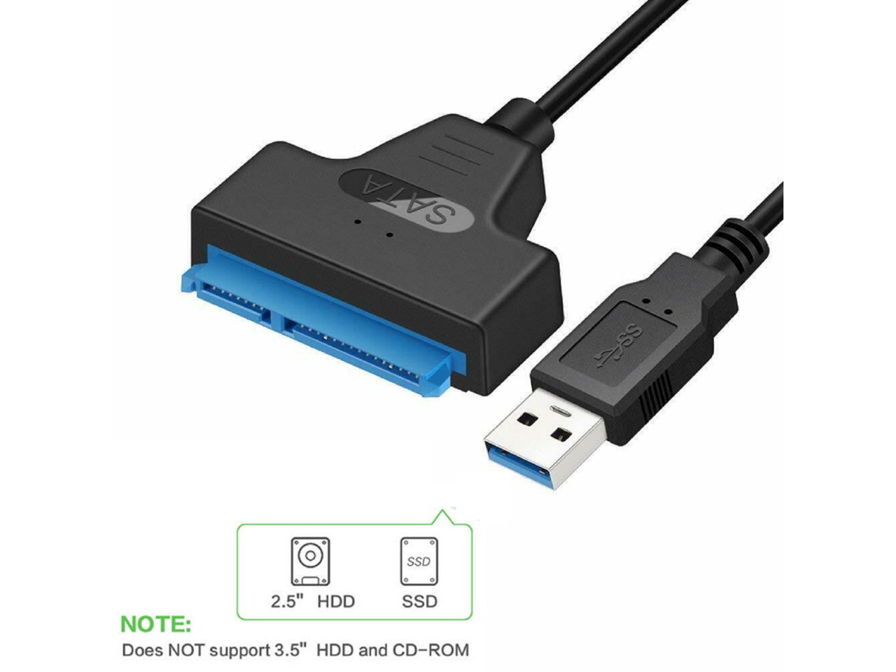 USB 3.0 SATA III Hard Drive Adapter Cable, SATA to USB Adapter Cable for 2.5 inch SSD & HDD,UASP-SATA to USB3.0 Converter, Black