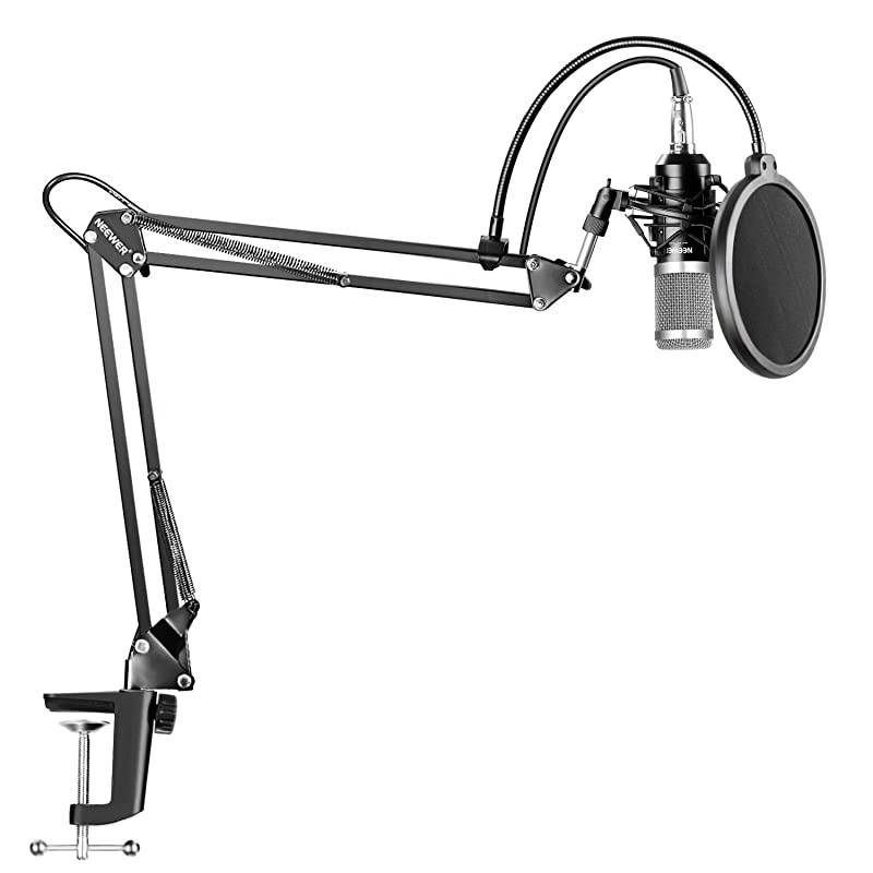 NW-800 Silver Professional Studio Broadcasting Recording Condenser Microphone & NW-35 Adjustable Recording Microphone Suspension Scissor Arm Stand with Shock Mount and Mounting Clamp Kit
