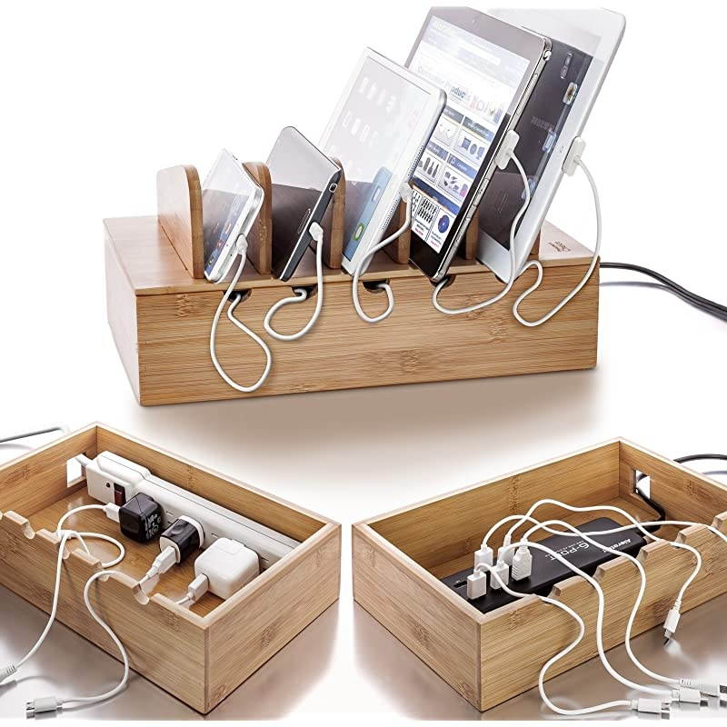 Natural Bamboo Charging Station Rack for Smartphones and Tablets