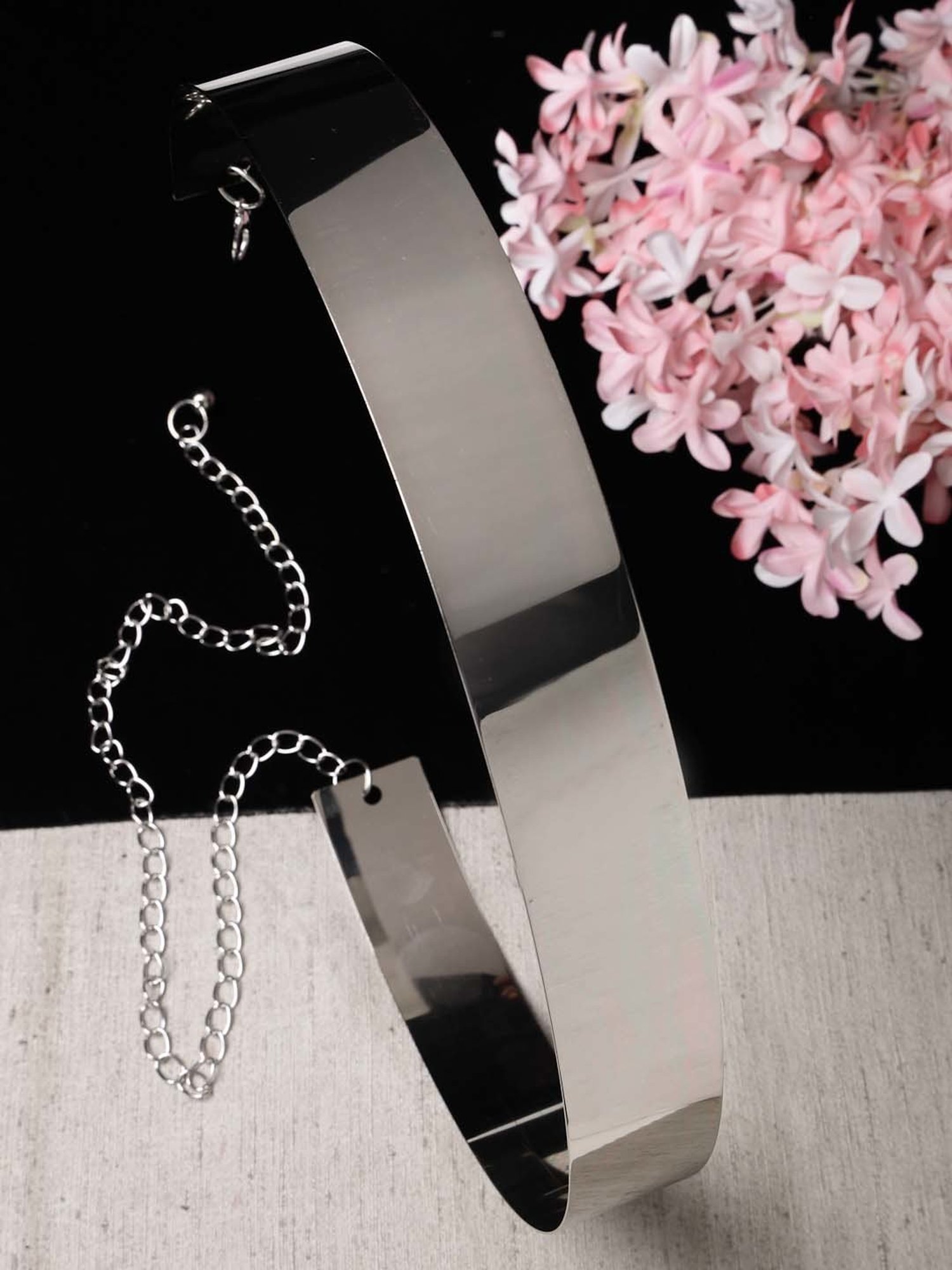 NVR Circular Silver Plated Adjustable Broad Belt for Women