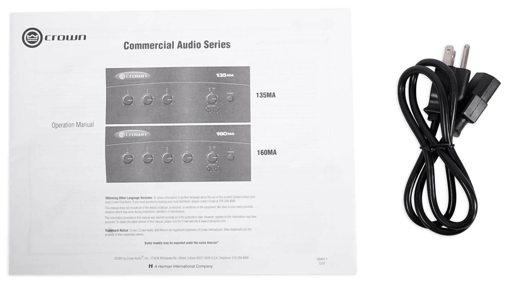 CROWN 135MA 35WATT 3INPUT 80HM 70/100V AMP