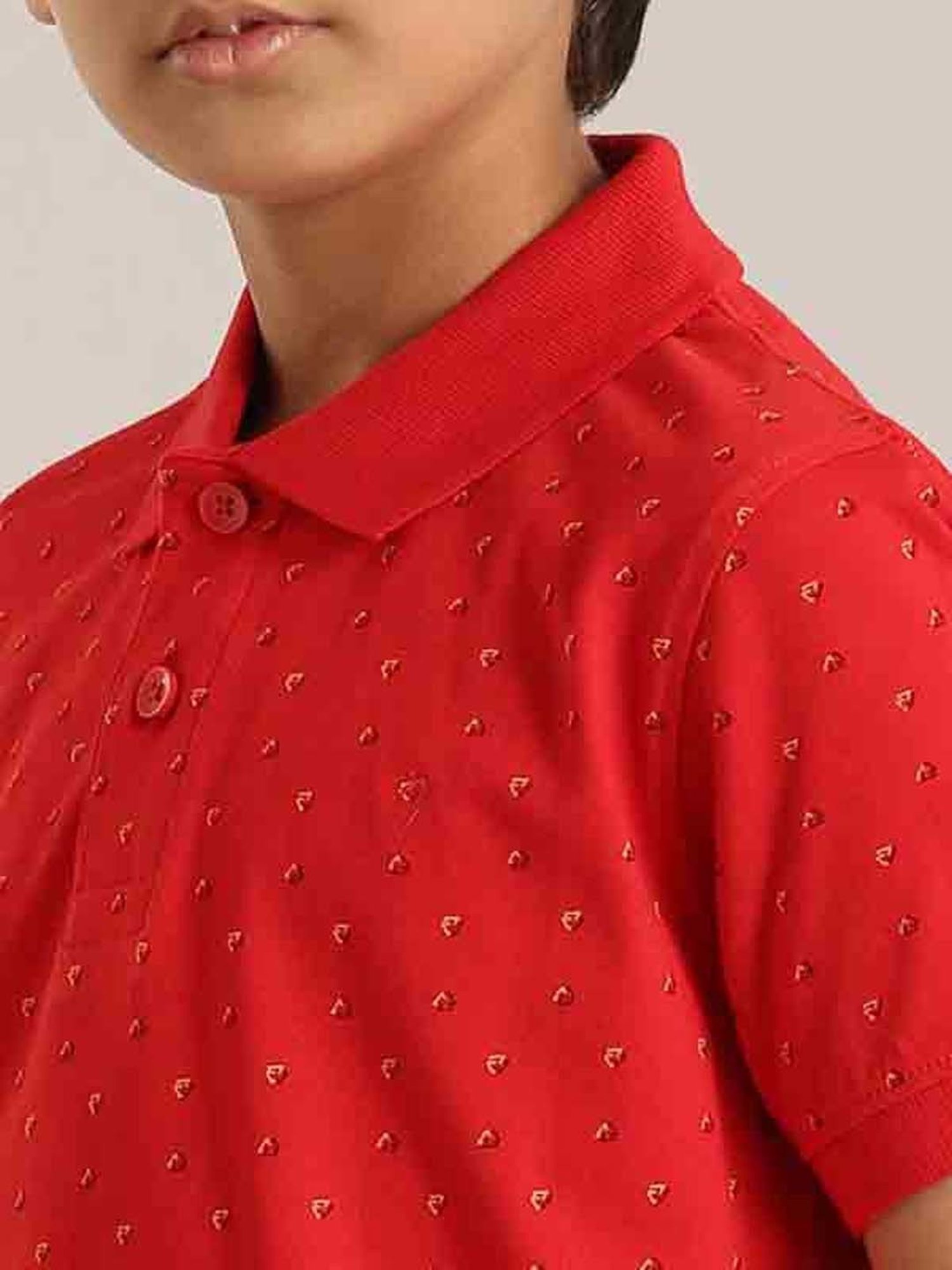 Indian Terrain Kids Red Cotton Printed Polo T-Shirt