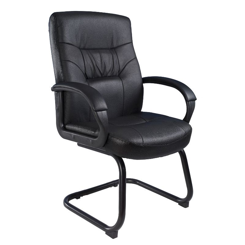 Executive Mid Back Leatherplus Guest Chair with Cantilever Sled Base Black - Boss Office Products