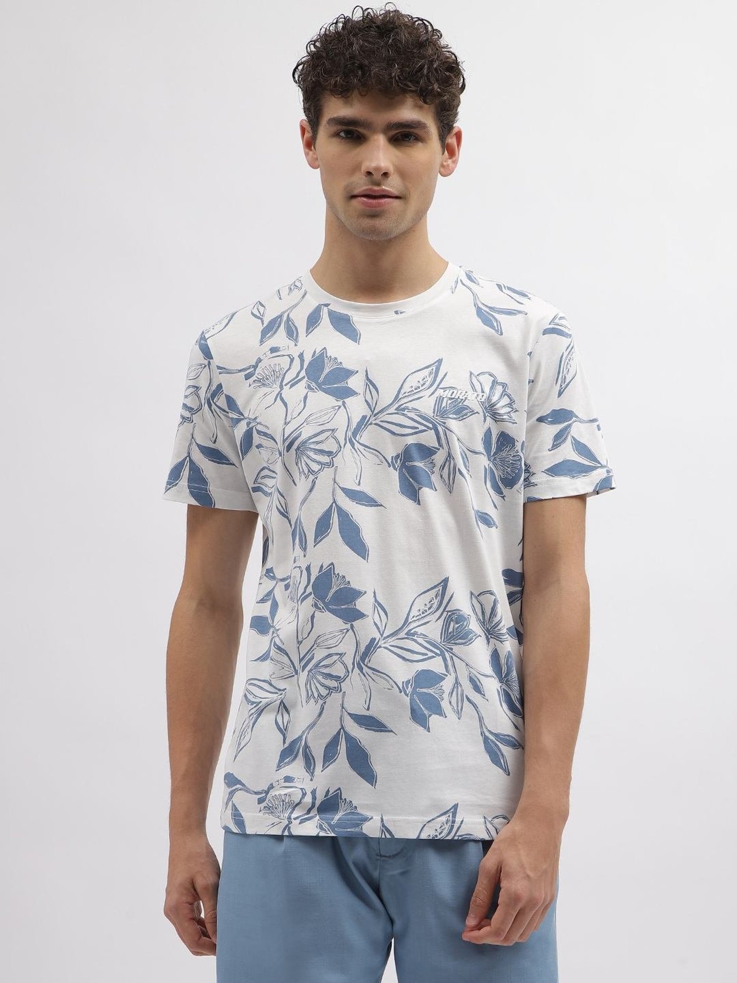 Antony Morato Blue Cotton Regular Fit Printed T-Shirt