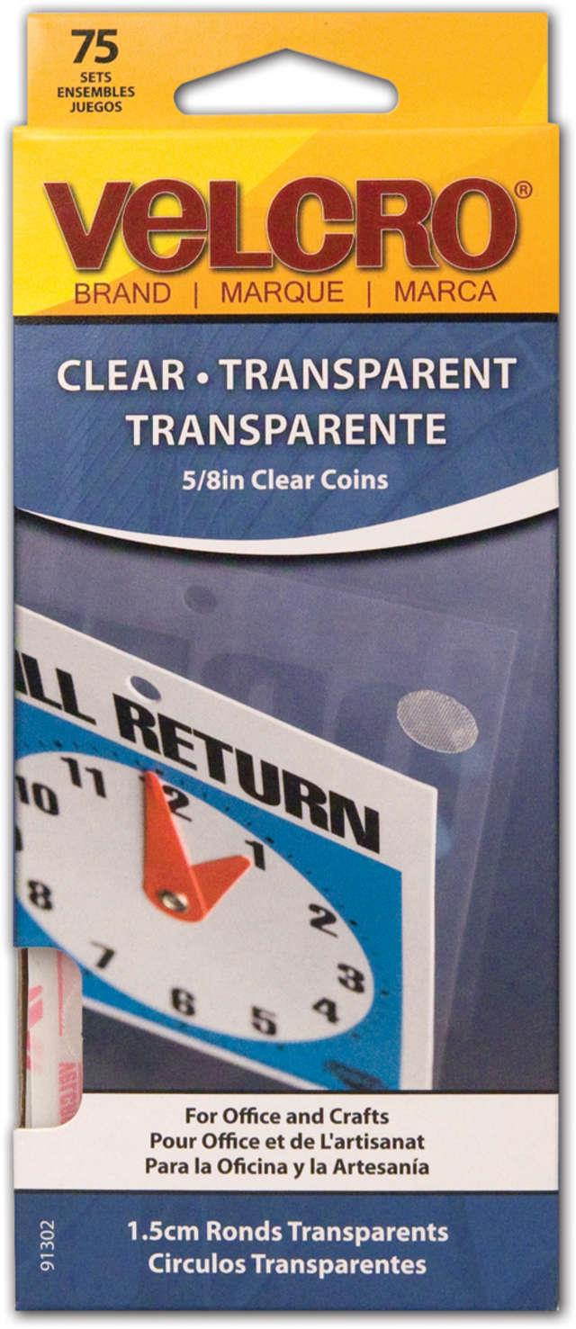 Velcro 91302 Sticky-Back Hook & Loop Fasteners  5/8   Diameter Coins  Clear  75 per Pack
