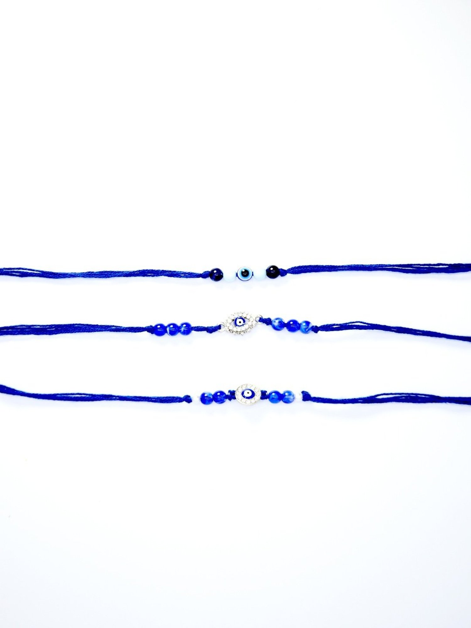 Fida Designer Handmade Blue Evil Eye Nazar Rakhi & Roli Chawal for Men - Set of 3