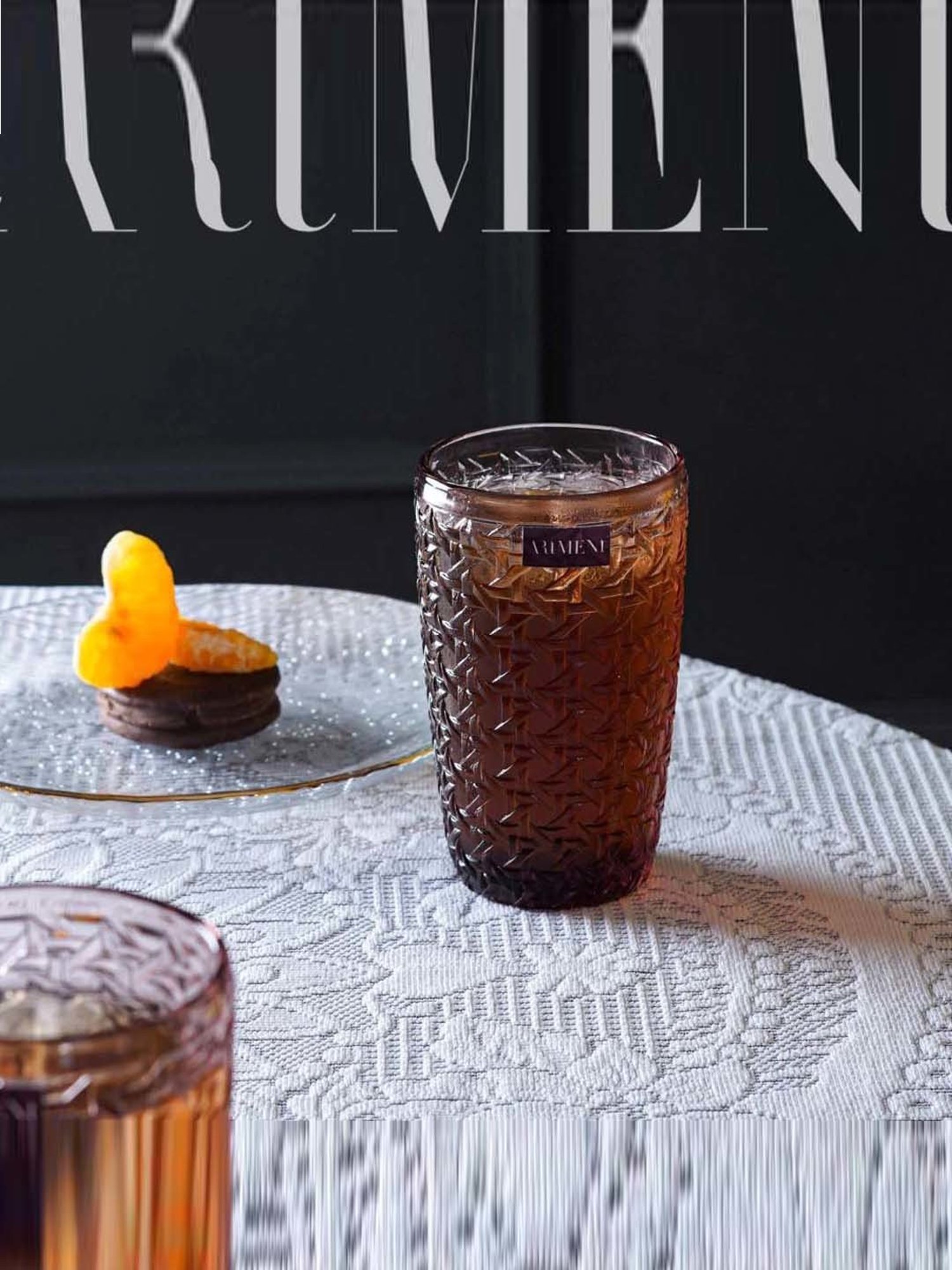 The Artment Criss-Cross Impressions Maroon Crystal Tumbler (0.39 L) - Set of 8