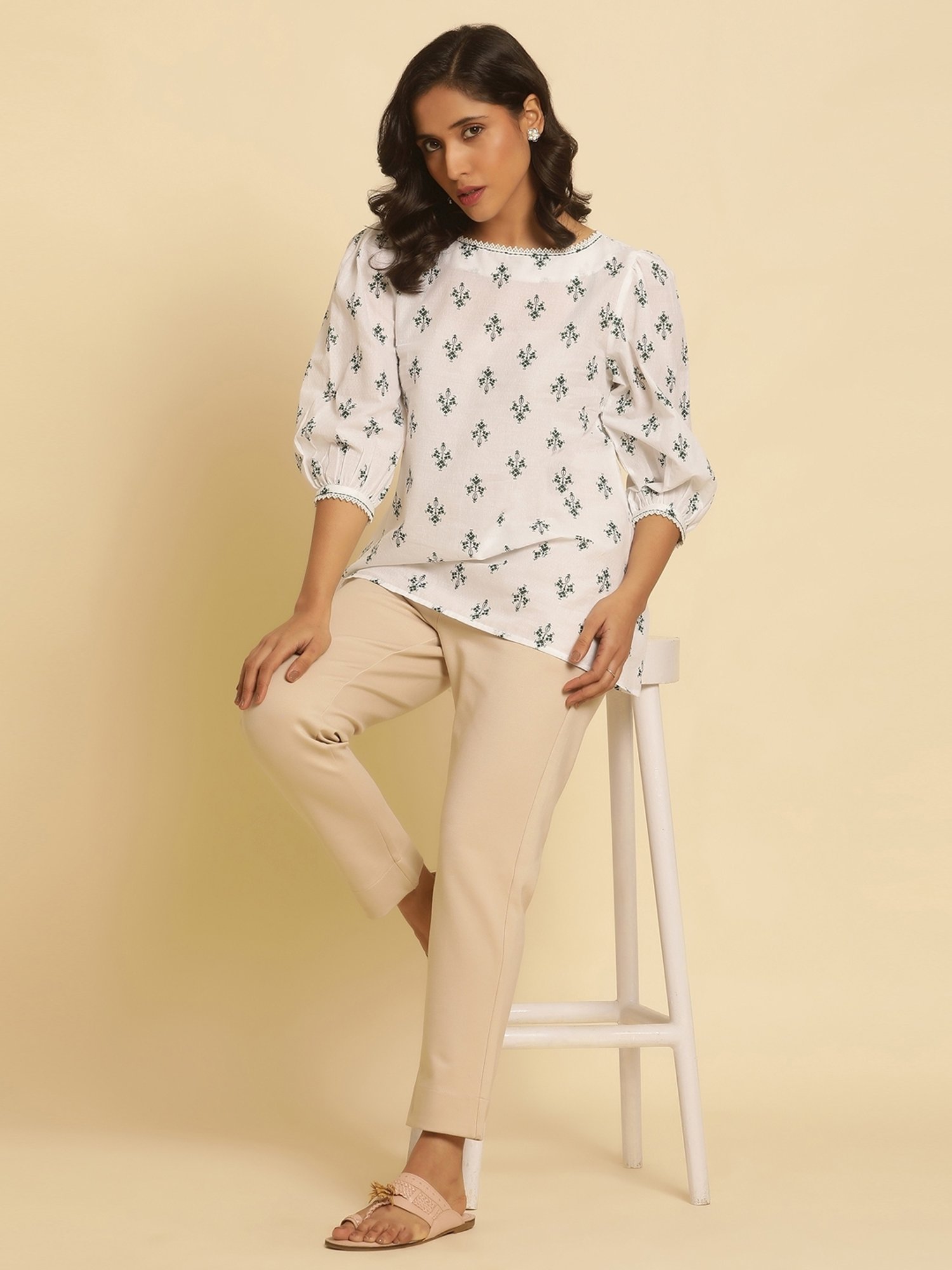 W White Cotton Printed Top