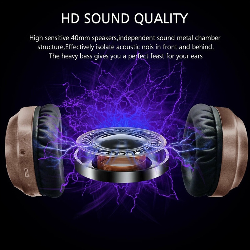 VJ083 Wireless bluetooth Headphones HIFI Noise Reduction TF Card Aux-In Headset Foldable Head-Mounted Sports Music Earphone with Mic-Black
