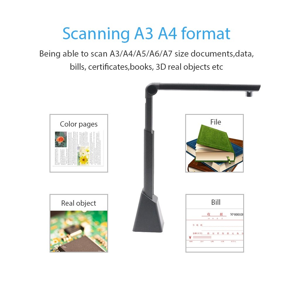 Portable High-Speed A3 A4 Document Photo Book Video Cam Scanner Visualizer Fast