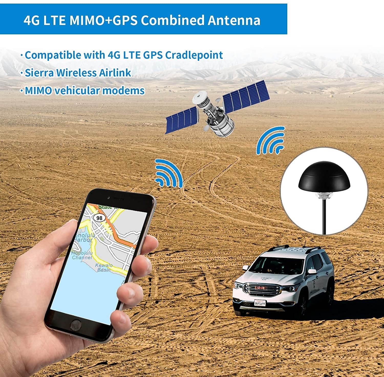 Outdoor Combines 3-in-1 GPS GSM 4G LTE Cellular Mimo Antenna for 4G LTE Modem GPS Cradlepoint Sierra Wireless Airlink Industrial Gateway Router Vehicle Truck Van RV Bus Real Time Monitor Tracker