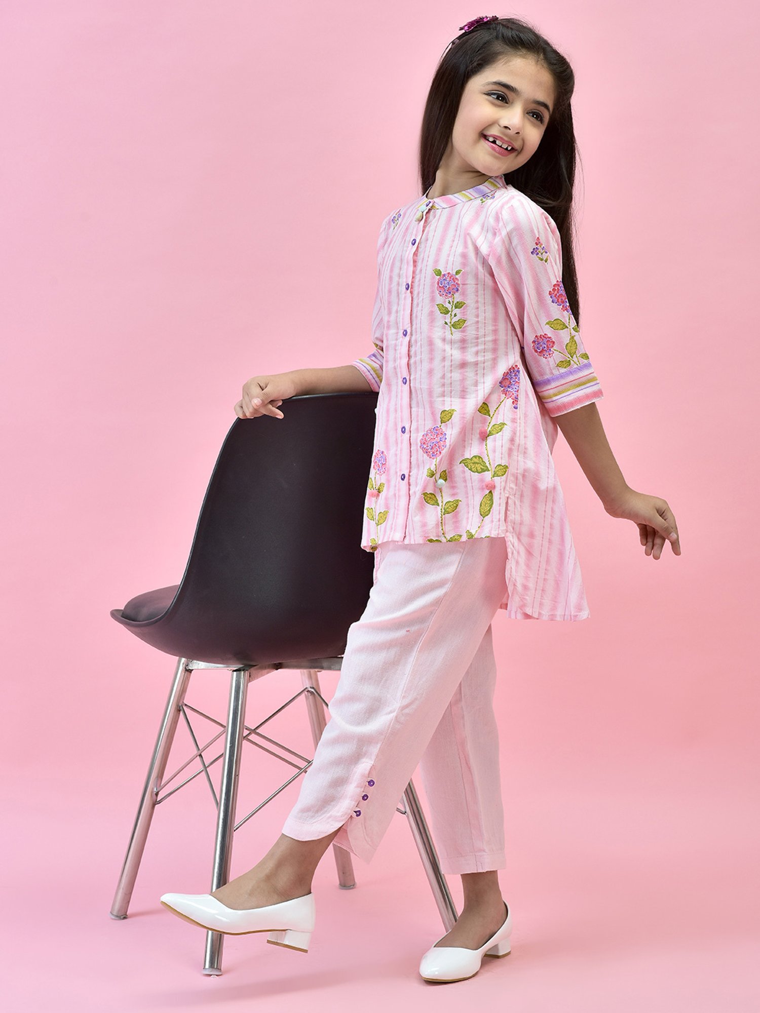 Juniper Girls Pink Floral Print Shirt With Pants