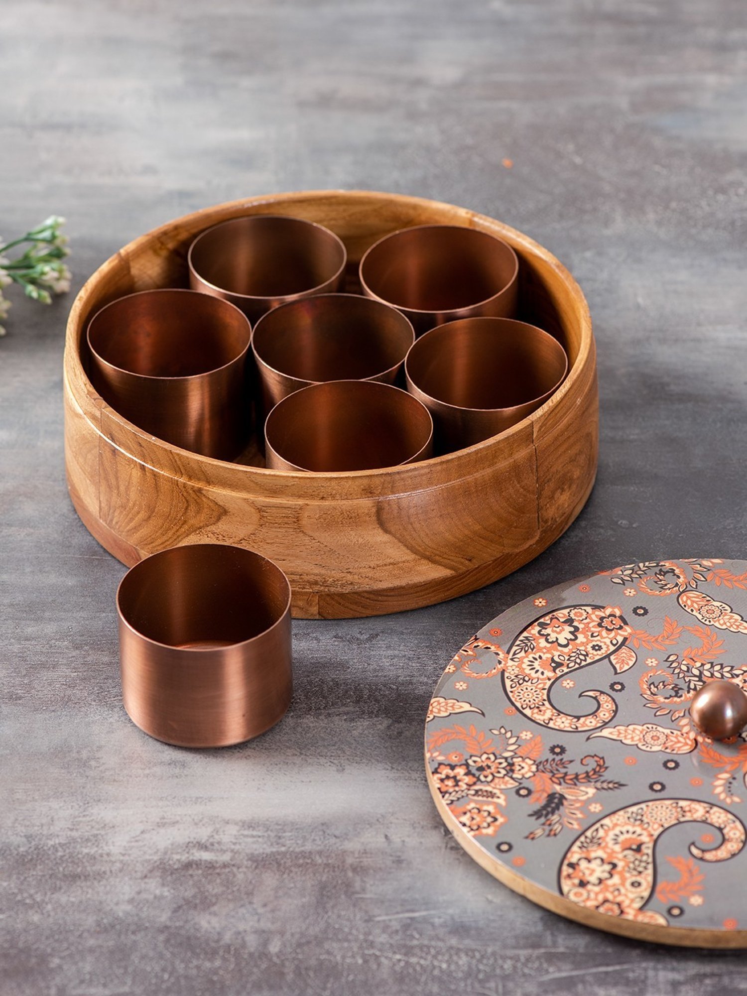 Nestroots Printed Grey Wood Serving Set of 2