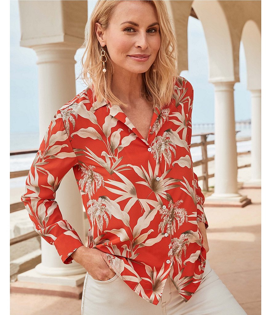 Tommy Hilfiger V-Neck Long Sleeve Printed Button Front Blouse