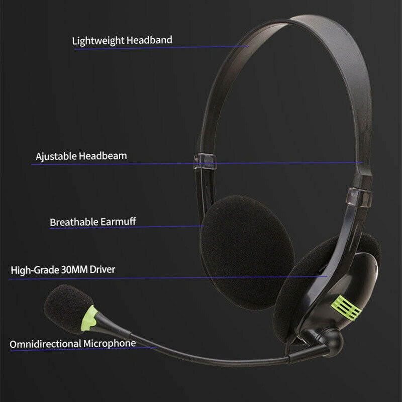 USB Headset with Microphone Noise Cancelling Computer PC Headset Lightweight