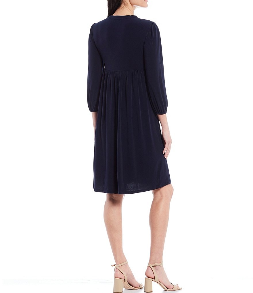 London Times Petite Size Long Sleeve Smocked Bodice Dress