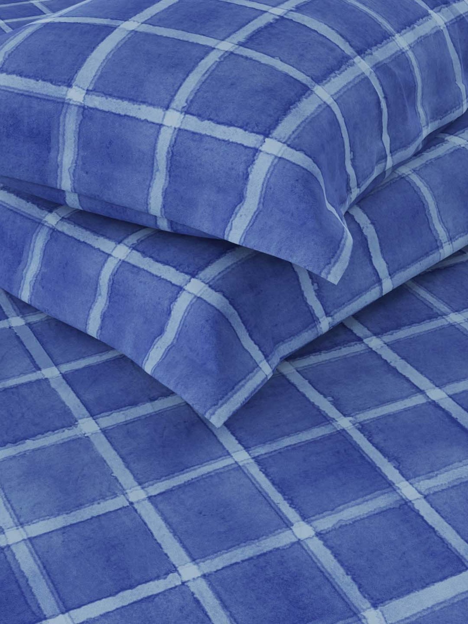 House This Juniper Blue Cotton 600 TC Double Size Bedsheet With Pillow Covers