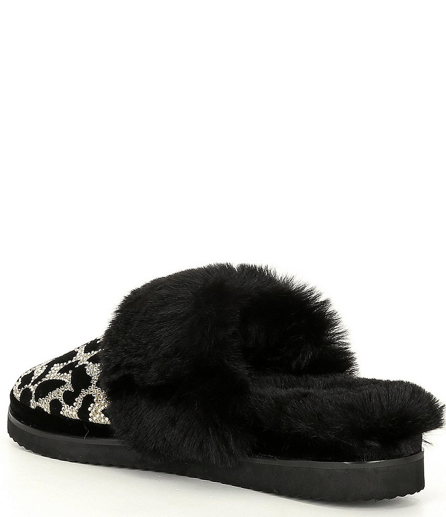 Gianni Bini Comfiee Leopard Print Rhinestone Embellished Faux Fur Slippers