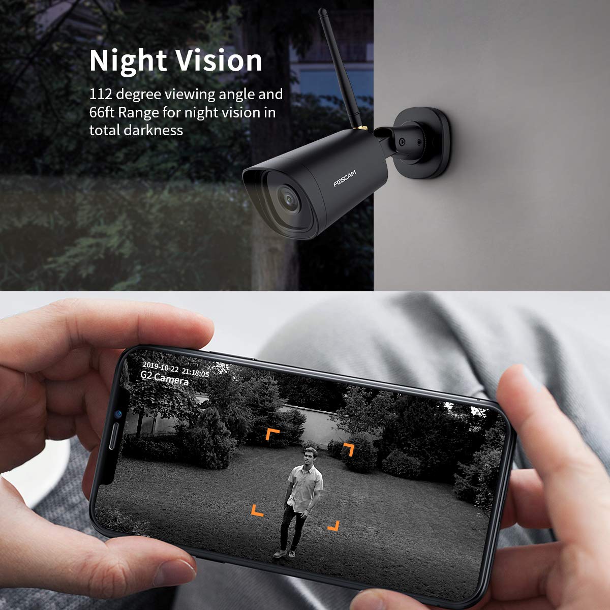 Outdoor WiFi Camera, Foscam 1080P WiFi Security Camera with Human Detection, Night Vison, IP66 Waterproof, 2-Way Audio, Compatible with Alexa, Cloud Service Available