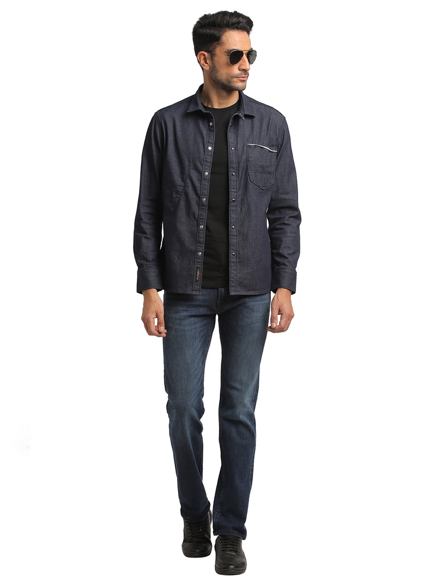 EVERBLUE Dark Blue Regular Fit Shirt