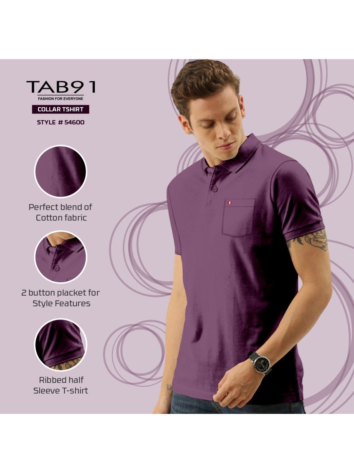 Tab91 Purple Regular Fit Polo T-Shirts