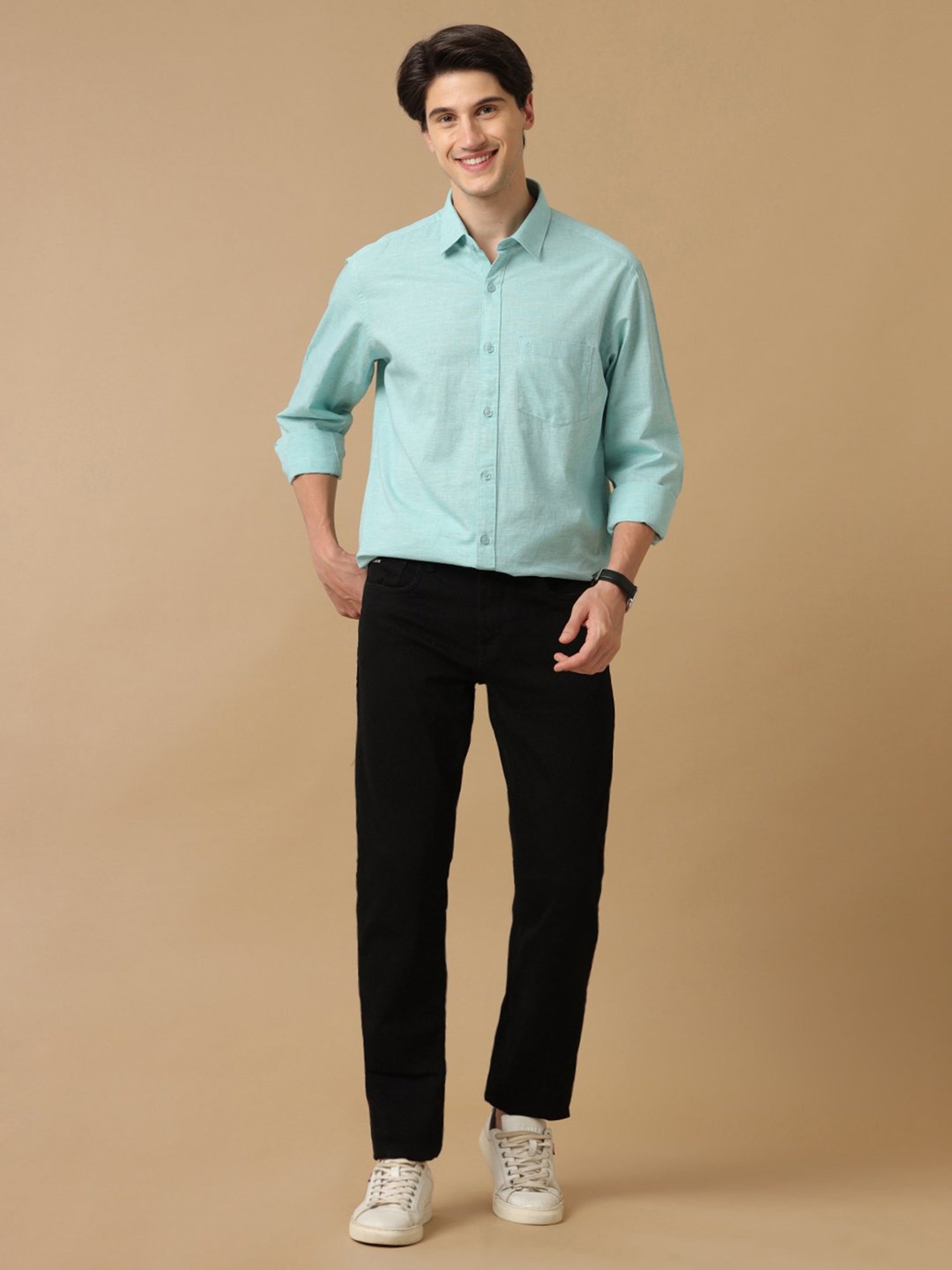 CAVALLO by Linen Club Turquoise Contemporary Fit Shirt