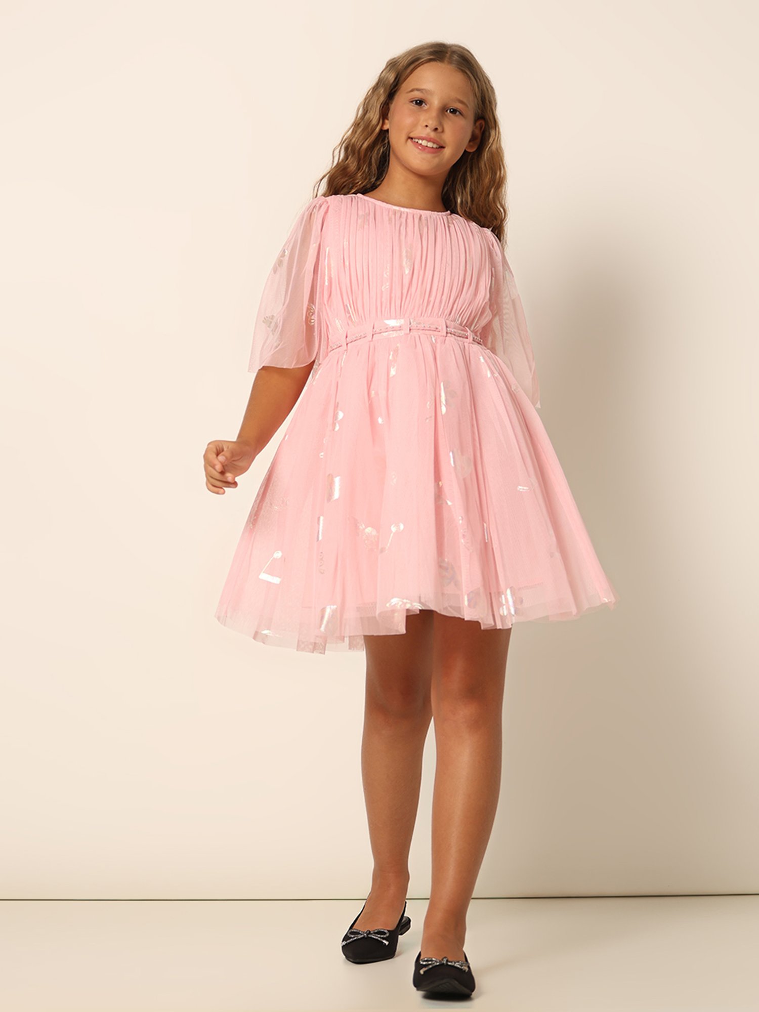 VERO MODA GIRL Pink Printed Fit & Flare Dress