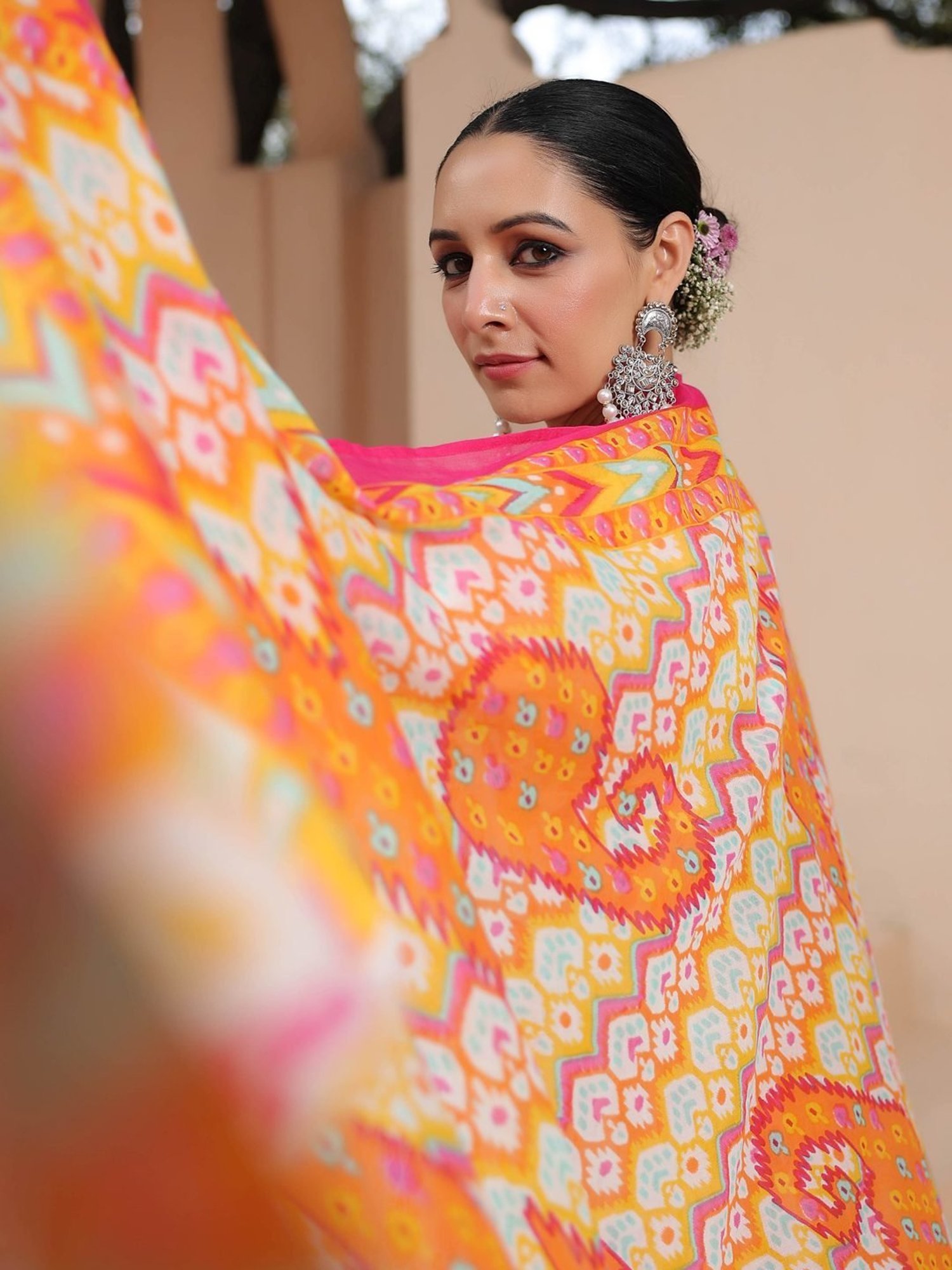 Rain and Rainbow Pink & White Cotton Printed Kurta & Pant Set With Dupatta