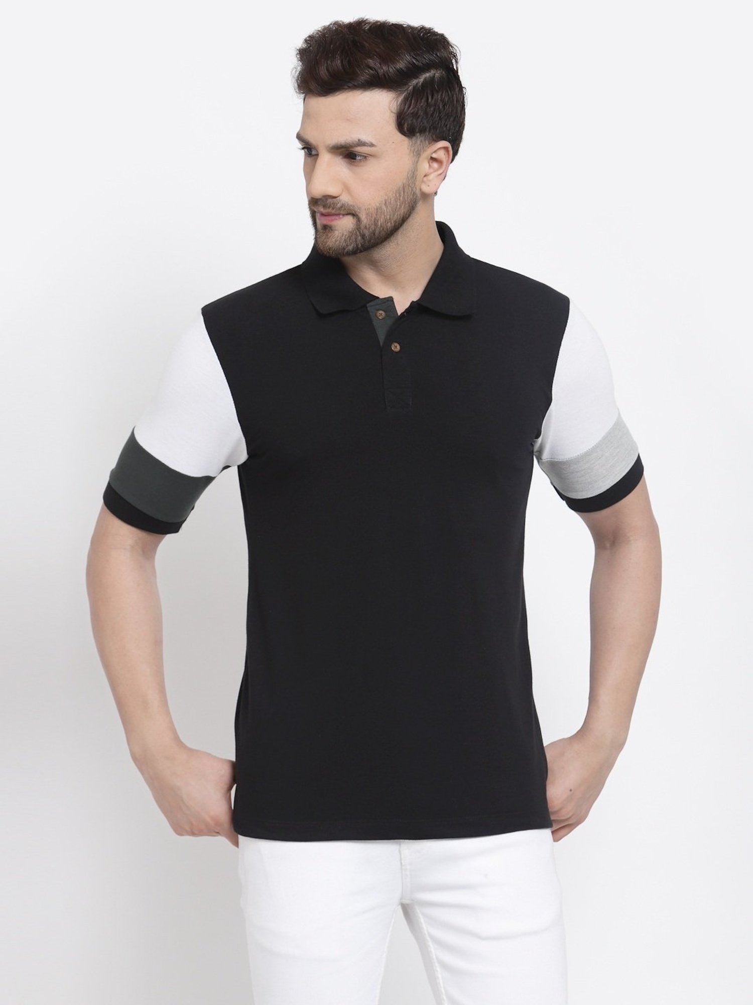 Kalt Multicolor Cotton Regular Fit Colour Block Polo T-Shirt