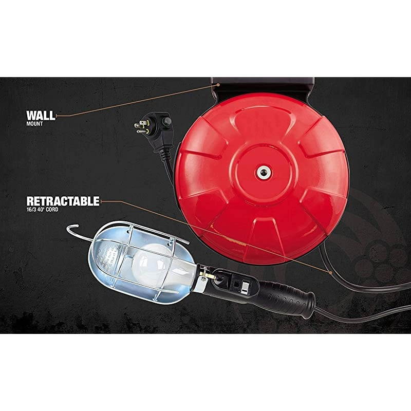 48000 163 SJTW Metal Cord Reel with 75Watt Trouble Light Red 40Feet
