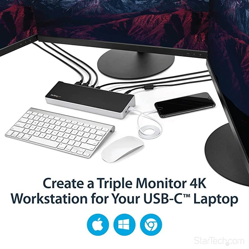 com USB-C Dock - 4K Triple Monitor Laptop Docking Station with Dual DisplayPort & HDMI - 100W Power Delivery - USB-C, 4x USB-A Hub - USB 3.1 Gen 1 Type-C Dock - Windows & MacBook (DK30CH2DEP)