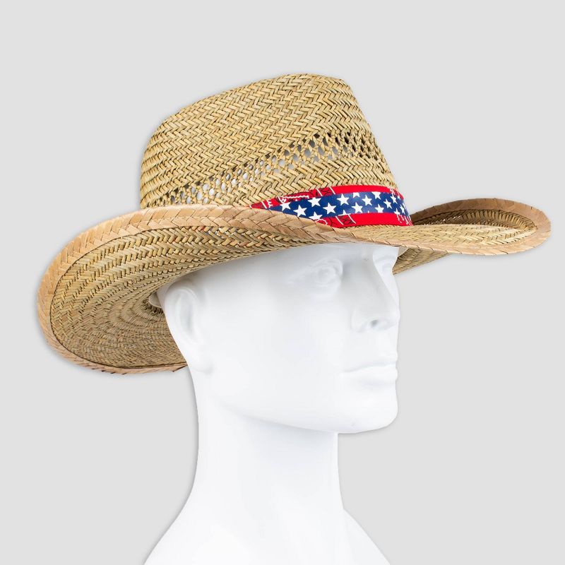 Wemco Men's Paisley and Star Band Straw Cowboy Hat - Natural One Size