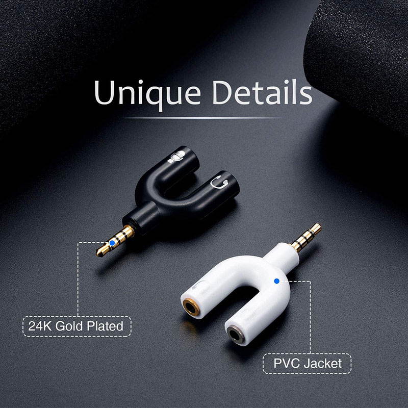 Headphone Splitter Adapter,Hannord 3.5mm Male to 2 Port 3.5mm Female Y Jack Splitter Adaptor Compatible with Headset, Earphone, iPhone, iPad, iPod, Samsung, LG, Tablets, MP3 Players&More, Black