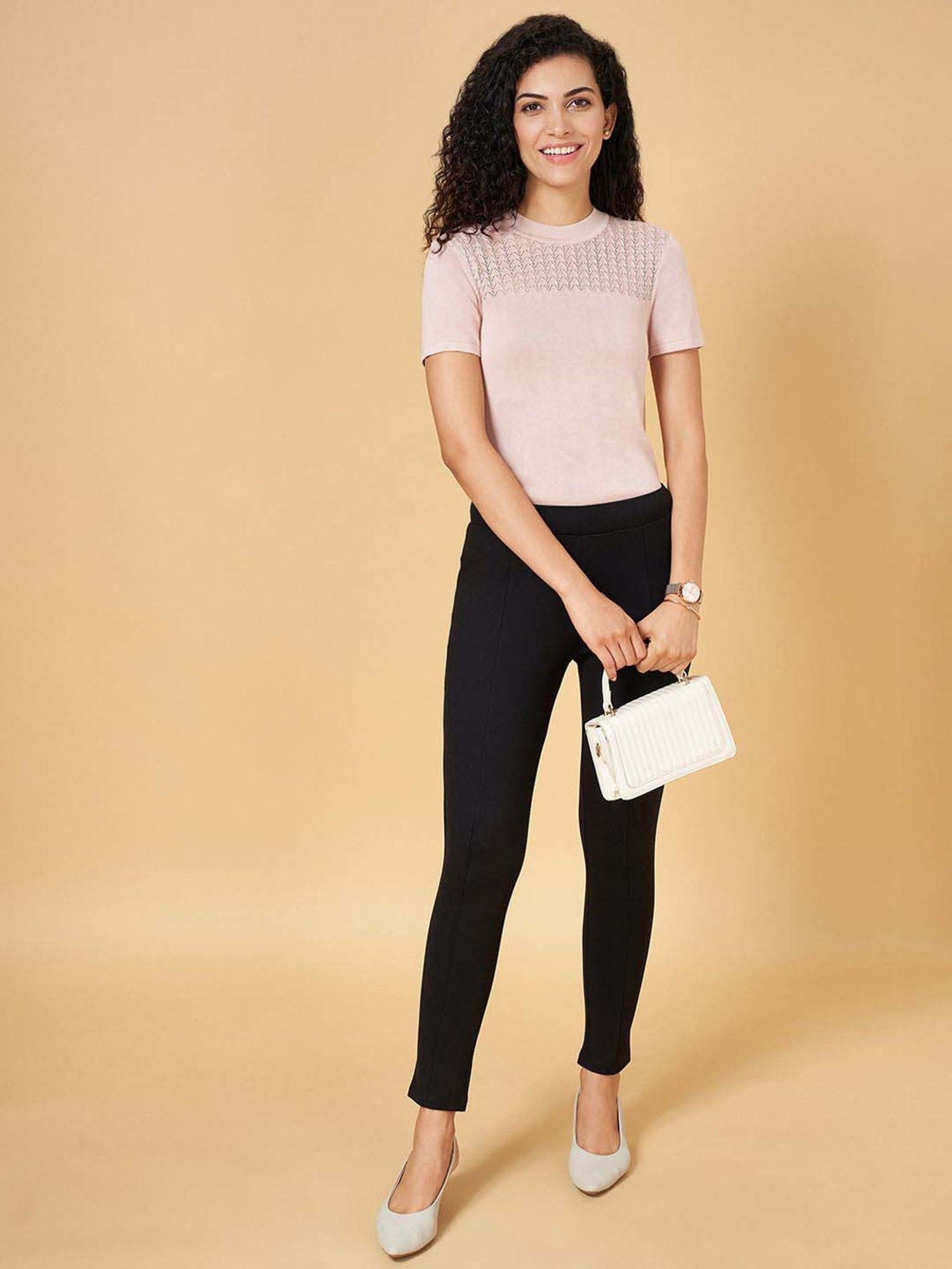 Annabelle by Pantaloons Pink Self Pattern Top