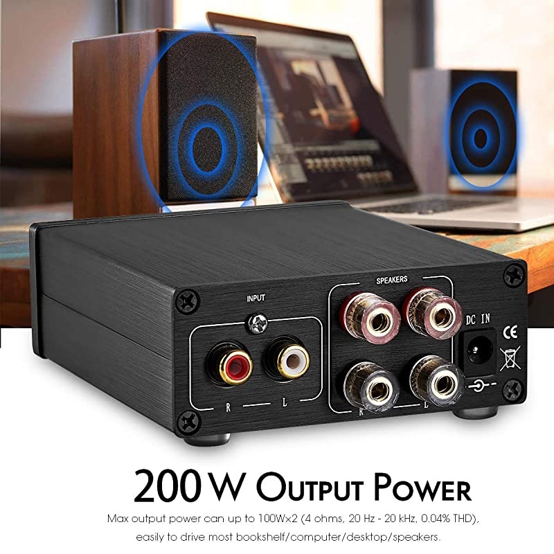 Mini 200W Dual TPA3116 20 Channel HiFi Stereo Digital Power Amplifier Receiver Class D Integrated Amp for Home Speakers with Power Supply