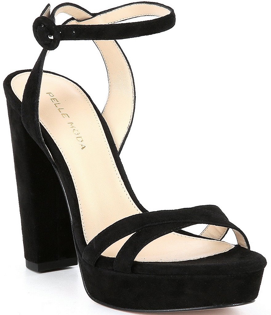 Pelle Moda Perth Suede Ankle Strap Block Heel Dress Sandals