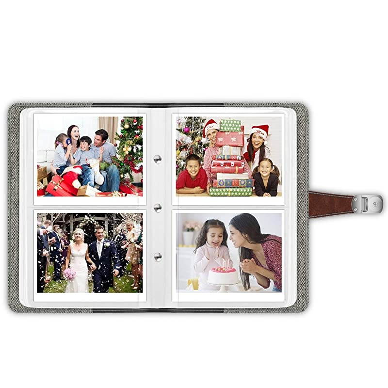 Wallet Photo Album for Fujifilm Instax Wide 300, Polaroid OneStep 2-64 Pockets (Snap Fastener) Album, Compatible with Polaroid POP, Originals 600 Camera 3.5x4.5 Inch Film (Denim Grey)