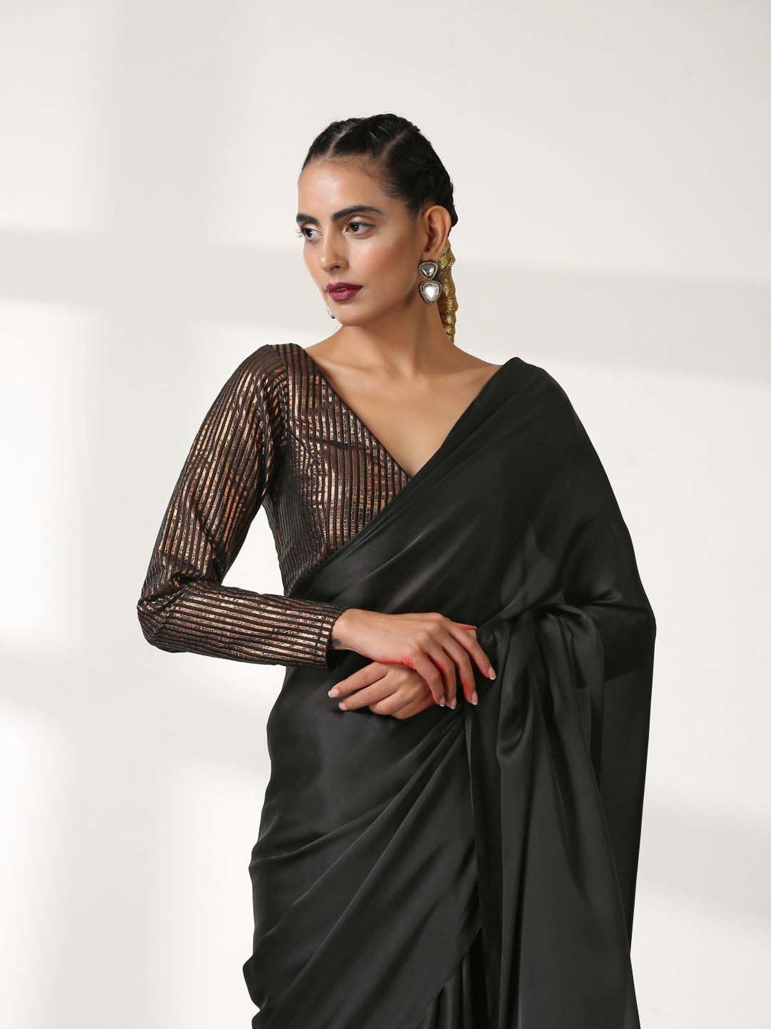 Swtantra Black Striped Readymade Blouse