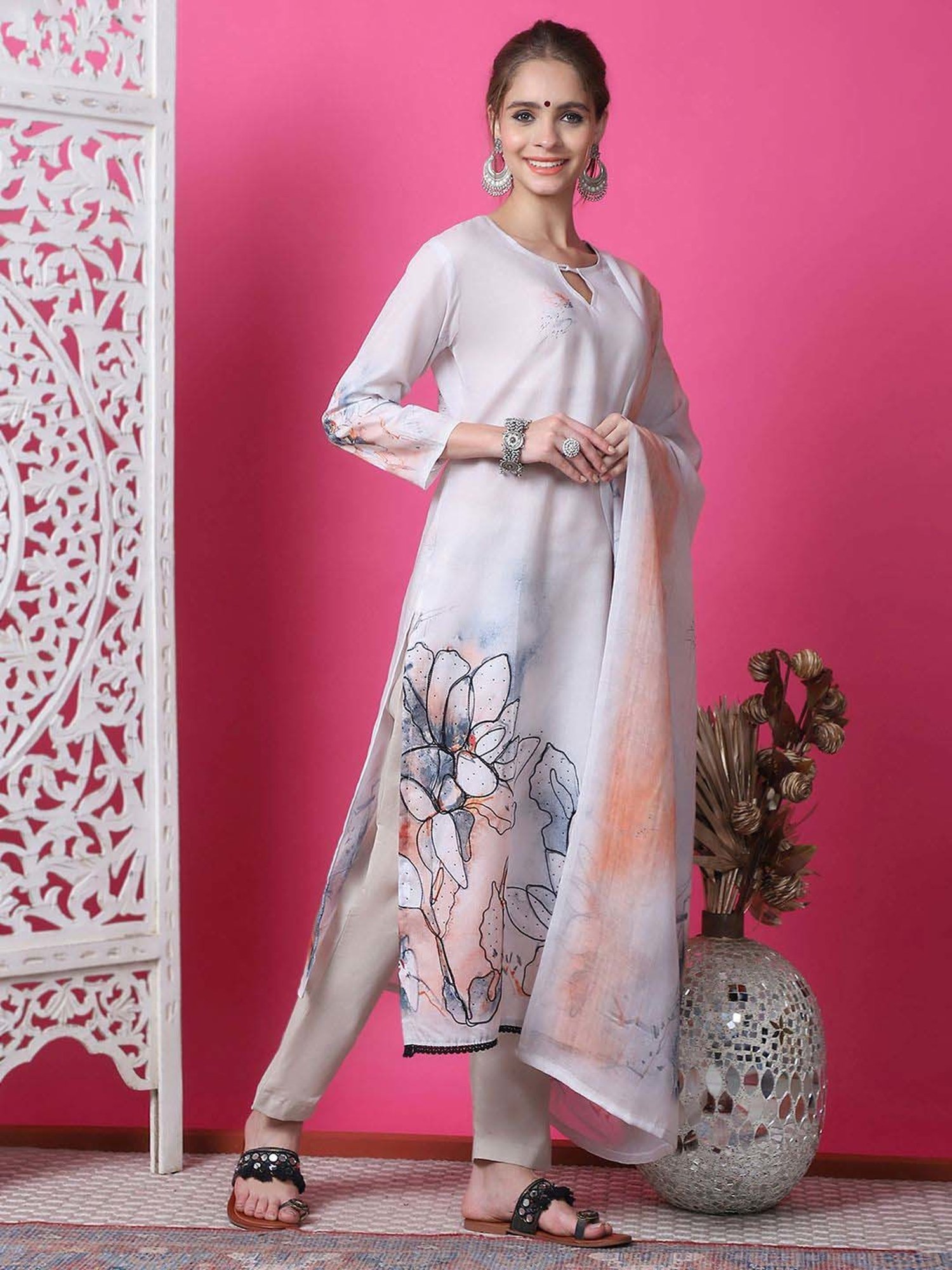 Stylee LIFESTYLE Pink & Blue Cotton Printed Unstitched Dress Material