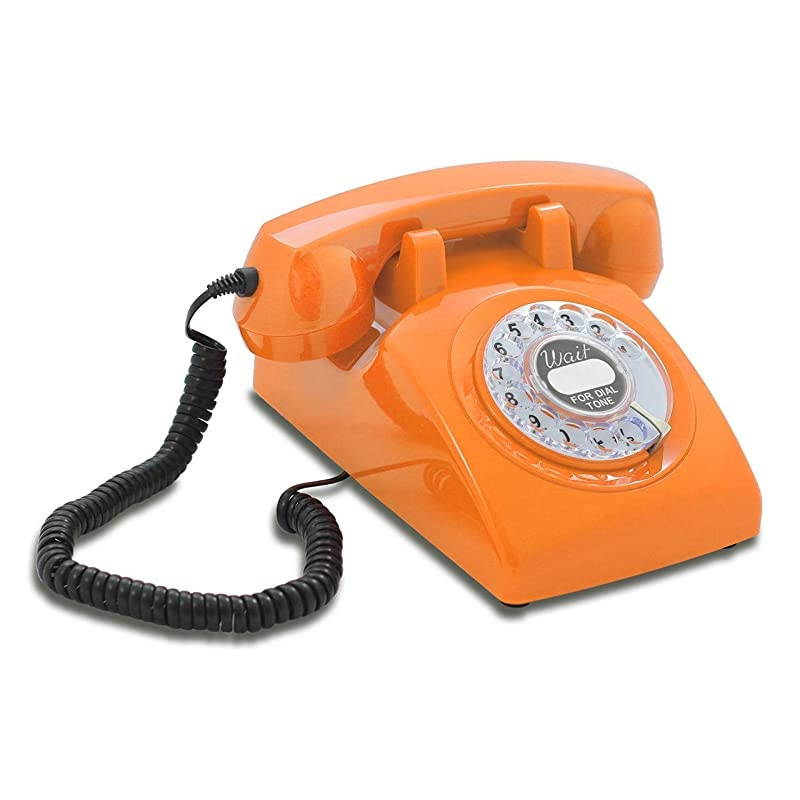 60s Cable with Classic United States Rotary Dial Inlay Designer Retro PhoneRotary Dial TelephoneRetro Style PhoneVintage TelephoneClassic Desk Phone with Rotary Dialler Orange