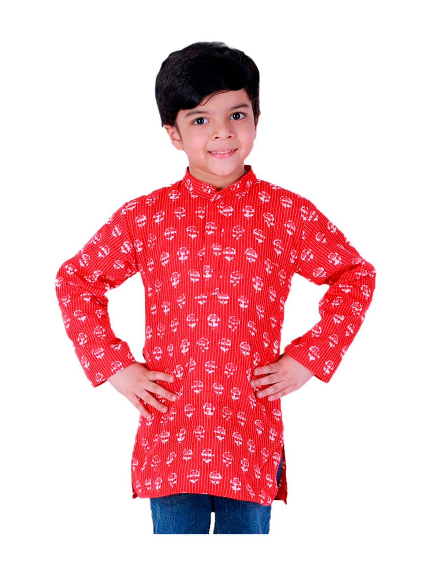 BownBee Kids Red Cotton Printed Kurta